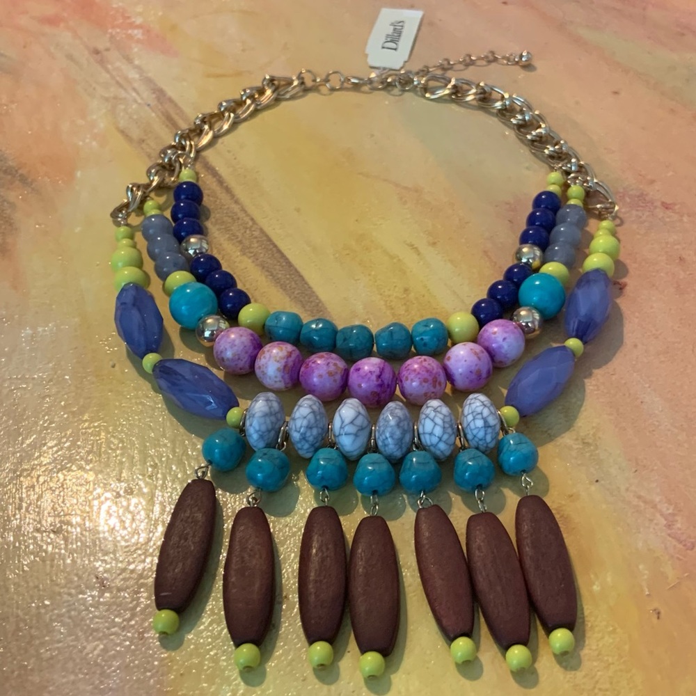 Dillards multi stone multi strand beaded bib necklace